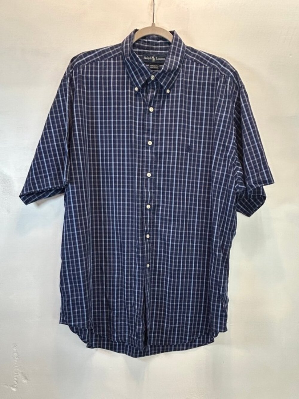 Polo Ralph Lauren Mens XL Blue Plaid Oxford Button Down Short Sleeve Preppy